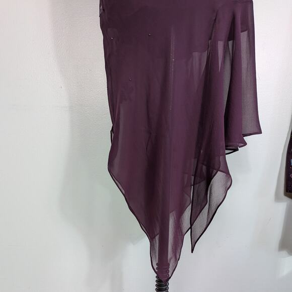 Vintage Papell Silk Midi Dress Cocktail Gown 6 Purple Y2K Fairy Floral Bead Slip - Picture 12 of 15